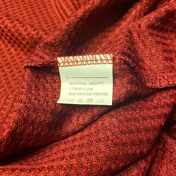 Women's Off Shoulder Strappy Casual Tops Loose Long Sleeve V Neck Waffle Medium. - Picture 7 of 8